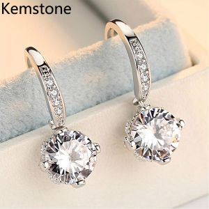 Kemstone Fashion Female Earrigns White Blue Pink Crystal Dangle Earrings for Women