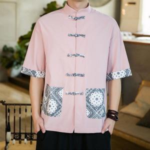 Chinese Men s Ice Silk Shirt Mens Short Sleeve Vintage Tang Shirt Summer Vintage Tea Zen Shirt Top