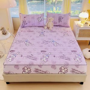 Bộ ga gối 3 món cotton đũi dệt bông xơ đậu lành ga gối trần bông đũi cotton + 02 vỏ gối chần bông bộ ga gối dày dặn họa tiết hoa lá gấu con thỏ con xinh xắn đáng yêu