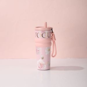 VALUEPULSE ฉนวนหรือการทำความเย็น ถ้วยสูญญากาศ ความจุสูง 710มิลลิลิตร แก้วน้ำสแตนเลส 316 น่ารัก พร้อมเชือกยก ขวดน้ำร้อน สำหรับเด็กนักเรียน