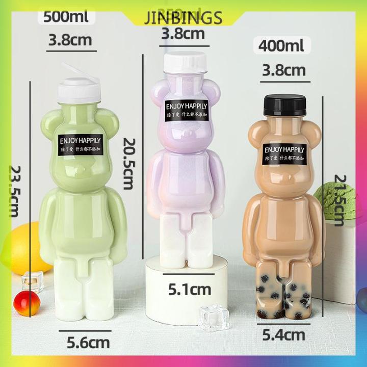 Jinbings Cartoon Milk Tea Bottle Puppet Bear Shaped Transparent