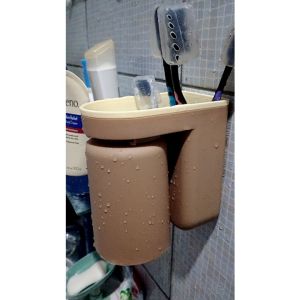 1 Set Couple Toothbrush Cup Holder Toothbrush Organizer Bathroom Wall Mounted with Storage Box