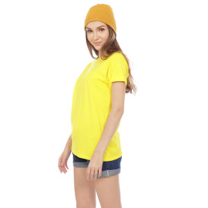 Kaos Polos Wanita Oneck Lengan Pendek Bahan Katun Combed 30s Warna Kuning Kenari