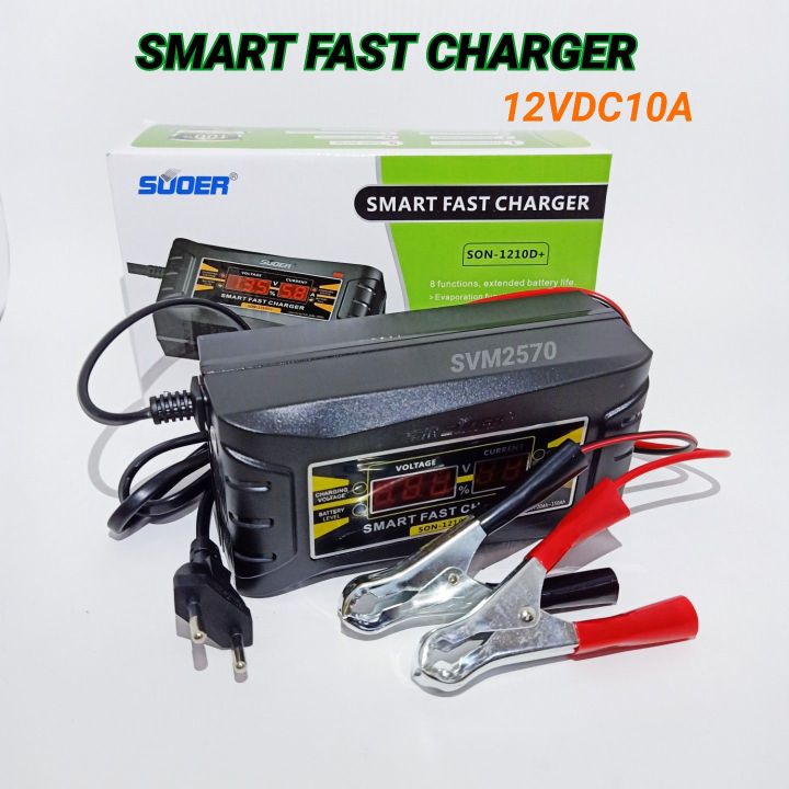 เครื่องชาร์จแบตเตอรี่ Suoer รุ่น Son 1210d Smart Fast Charger 12v 10a ชาร์จแบตเตอรี่แห้ง 5309