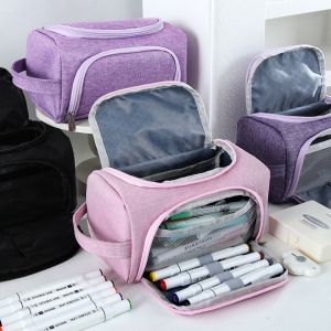 Pen Holder Fashion Stationery Bag Multiple Compartments Abrasion Resistance Oxford Cloth Competent