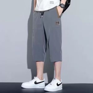 POND ขายดีไซส์ใหญ่! กางเกงยืดหยุ่นหายใจได้ง่ายครึ่งยาวสำหรับผู้ชาย วิ่งกายภาพฟิตเนส โครงสร้างผ่อนคลายช่วยลดความอ้วน กางเกงยืดกางเกง7จุด