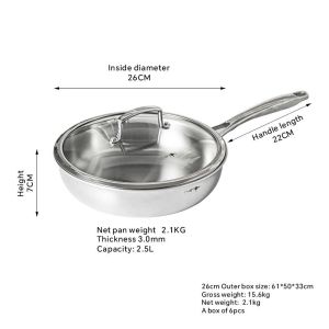 Chảo thành cao OYATTON vung kính chảo inox 26&28cm chảo inox cao cấp chảo inox chống dính
