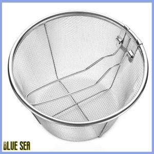 bluesea French Chip Frying Strainer Basket Stainless Steel Deep Fry Basket Kitchen Round Fryer Wire Mesh With Handle Wire Colander Nets
