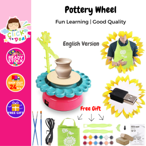 Kids Pottery Wheel Art & Craft Kit Air Dry Clay Refill 12 Color Paint Toy Education Children Seni Tembikar Tanah