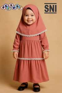 (EGSUS) Gamis Bayi Anak Perempuan Free Jilbab Murah Aurora New Born 0 3 Tahun Pink Model Mustard