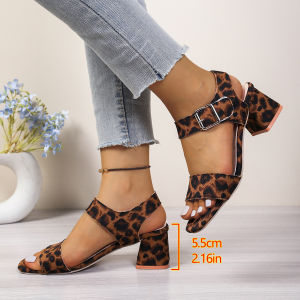 [Free Shipping] Trendy High-Heeled Sandals For Women Summer Collection Featuring A Square Buckle Fashionable Square Toe And Velcro Straps Available In Plus Sizes