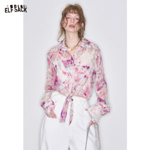 ELFSACK 2025 Spring New Arrivals Retro Floral Thin Lace Shirt Womens Sweet Chiffon Casual Top