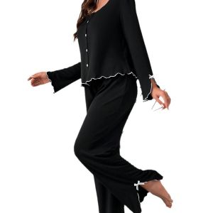 Pajamas Two-piece Set Elegance Robe Set Sense of Style Outfit Good Air Permeability Sophisticated Details