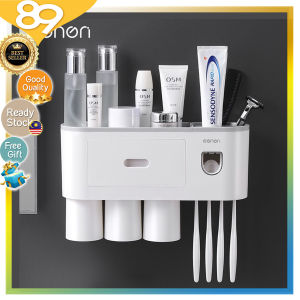 New Creative Toothbrush Holder Multipurpose Set Stylish Design Bathroom Wall Hanging With Auto Squeezer Toothpaste Dispenser