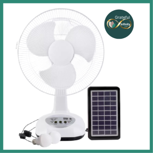 GRATEFUL INFINITY. Solar Desk Fan Rechargeable Solar Electric Fan With Solar Panel And USB Charging and LED Lighting WITH FREE SOLAR CAMPING LIGHT