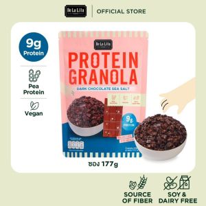[ซองใหญ่] PROTEIN GRANOLA 177 กรัม ธัญพืชอบกรอบรสดาร์กช็อคโกแลตและรสถั่วน้ำผึ้ง De La Lita เดอลาลิต้า โปรตีนกราโนล่า