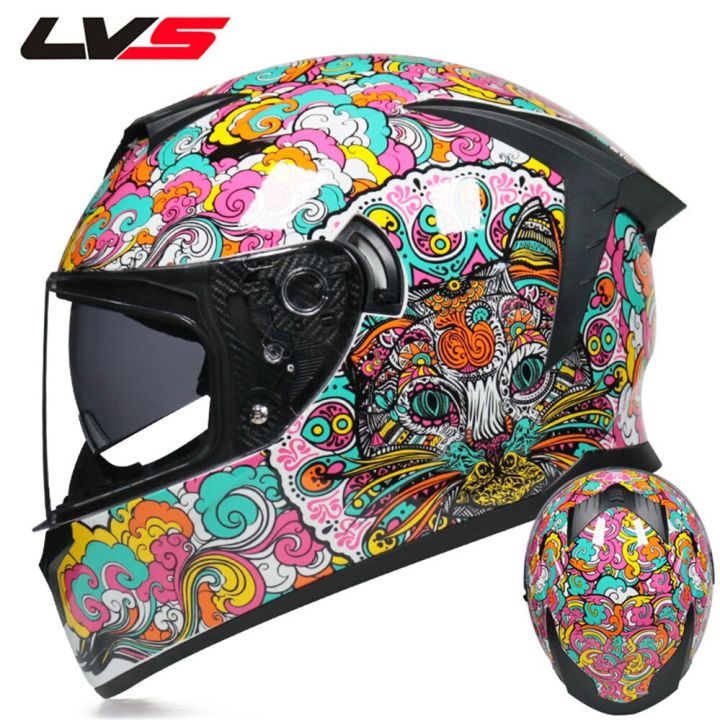 LVS ABS Full Face Dual Lens Motorcycle Helmet Safety Retro Motocross Racing  Casco Moto Capacete Casque DOT Approved