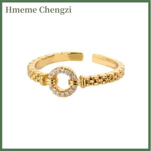 Hmeme 2025 New Trendy Gold Plated Stainless Zircon Crystal Rings For Women Chain Geometry Zircon Finger Ring Jewelry Gift
