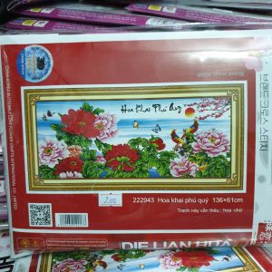 [HCM]Tranh thêu chữ thập mẫu đơn hoa khai phú quý 222943 - kích thước 136 * 61