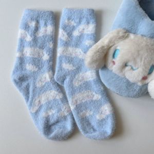 CHAOSON Plush Melody Socks Warm Cartoon Kuromi Socks Casual Mid-tube Sleeping Socks Birthday Gift