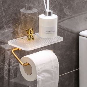 SIDSI ไม่มีการเจาะรู ที่ใส่กระดาษชำระ อะคริลิค หรูหราสุดหรู ชั้นเก็บของในห้องน้ำ ม้วนกระดาษม้วน อุปกรณ์ติดผนัง ห้องน้ำในห้องน้ำ