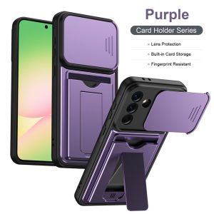 Camera Lens Protection Phone Case For Samsung Galaxy A57 A37 A27 A17 5G A56 A36 A26 5G Shell Solid Color Wallet Card Slot Push Pull invisable Bracket Back Cover