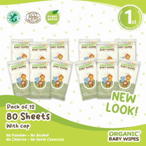 Organic Baby Wipes 80s with cap nature pack of 12