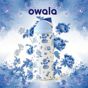 ready stock Original 【100% Authentic】Owala FreeSip Delft Cat Water Bottle 24oz/32oz Leak-Proof with Built-in StrawBPA-Free