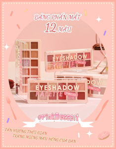PINKFLASH #PinkDessert Bảng phấn mắt Sắc tố cao Bột mịn và mịn Không thấm nước lâu dài 12 màu