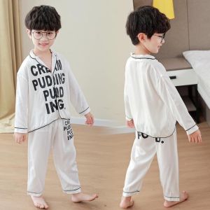 Đồ bộ quần áo ngủ Pijama cho bé trai bé gái kangmin-kids Quần áo bé trai chất lụa dài in chữ cho bé từ 6 đến 28kg_PM09