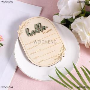[COD] WEICHENG Baby Announcement Sign 5.91x4.13 Inch Wooden Newborn Announcement Sign Hello World Newborn Sign