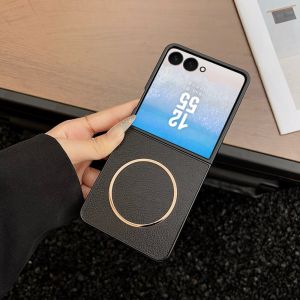 Luxury Leather Wireless Charging For Magsafe Magnetic Phone Case For Samsung Galaxy Z Flip7 FE Flip 7 5G Hard Soft Back Cover