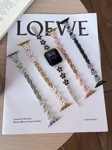 Applicable S12 Apple Applewatch5678910 Watch spring five-petal flower metal chain iwatch11 Strap