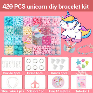420PCS Beads Set Kids Toy Girls Mix Color Spacer Bead Bracelet Jewelry Making DIY Craft Accessories Unicorn
