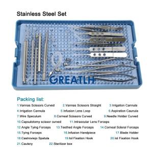 GREATLH 1set 21pcs Ophthalmic Cataract Intraocular Set Ophthalmic Curved Corneal Scissors Needle Holder Eyelid Micro Tools Health equipment