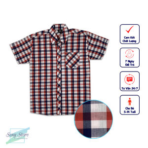 Sơ mi trẻ em tay ngắn thời trang caro cam đỏ dễ phối đồ với kaki quần sọt CDC01 - cho bé từ 20kg đến 43kg