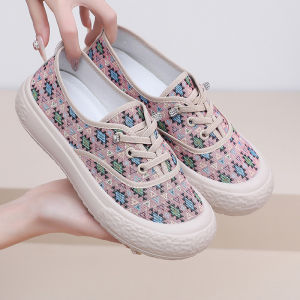 IELGY Fashion Pink Woven Versatile Beanie Shoes Womens Cloth Shoes Shallow Breathable and Comfortable
