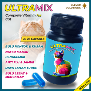 Clever Solutions - ULTRAMIX (Vitamin Kucing Penambah Nafsu Makan Pelebat Bulu Kucing Penggemuk Kucing Vitamin Penguat Bulu)