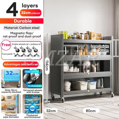 BMZAR Kitchen dust proof cabinet 3/4/5 Layers Kitchen rack Carbon steel multi-function rack Large capacity storage rack