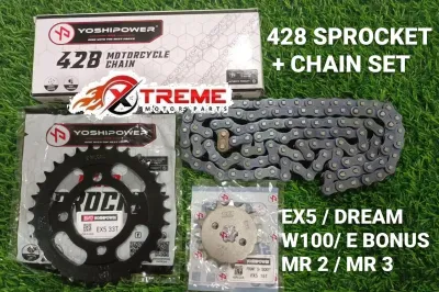 EX5 DREAM (36T~41T) HONDA EX5 DREAM WAVE100 FRONT REAR YOSHIPOWER 428 SPROCKET SET RANTAI 428-110L
