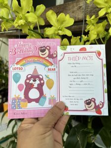 Combo 20 thiệp sinh nhật thôi nôi đầy tháng gấu dâu Lotso