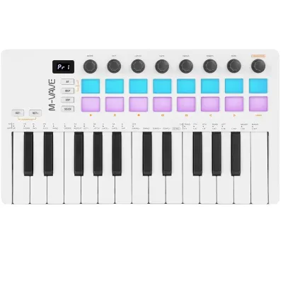 M-VAVE 25-Key MIDI Control Keyboard Mini Portable USB Keyboard MIDI Controller with 25 Velocity Sensitive Keys 8 RGB Backlit Pads 8 Knobs