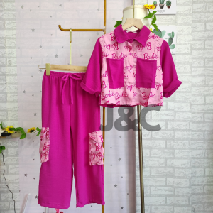 J&C Baju Setelan Anak Perempuan Baju Anak cewek set cargo barbie usia 3-12tahun Fashion
