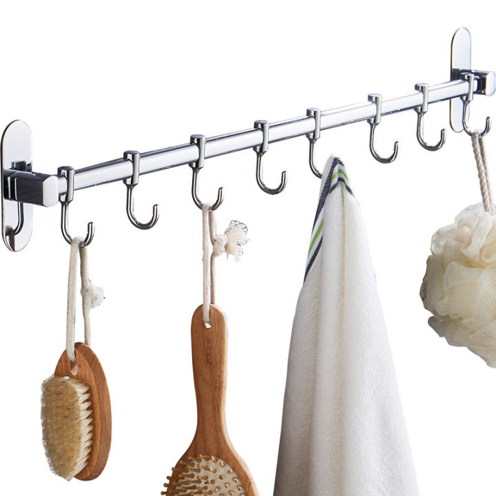 Free Punched 304 Stainless Steel Shelf Kitchen Hanging Rod Hook Wall