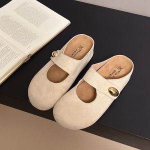 WomenS 2025 Summer New Fashionable Slip-On Thick-Soled Half-Slippers With Internal Height Increase And Small Gold Beads For Outdoor Wear