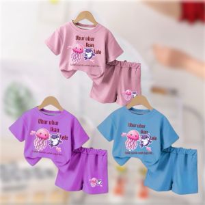 Setelan Anak Perempuan Cewek Motif Ubur Ubur Ikan Lele Terbaru 1-5 Tahun katun
