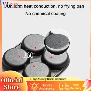 【Flagship】4-Hole Frying Pan Wooden Handle Non Stick Frying Pot Multifunction Hamburger Steak Pan for Gas Stove Induction Cooker