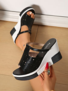 [Free Shipping] 2026 Summer New Fashion Fish Mouth Wedge Sandals WomenS Casual Large Size One-Strap Sandals