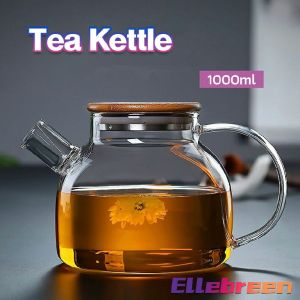 1L Heat Resistant With Wooden Cover Tea Pour Kettle Hot Coffee Tea Milk