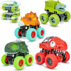Beestech Dinosaur Toys for 2 3 4 5 Year Old Boys Push & Pull Friction Powered Dinosaur Monster Truck Vehicles for Toddlers Preschoolers Birthday Gifts
